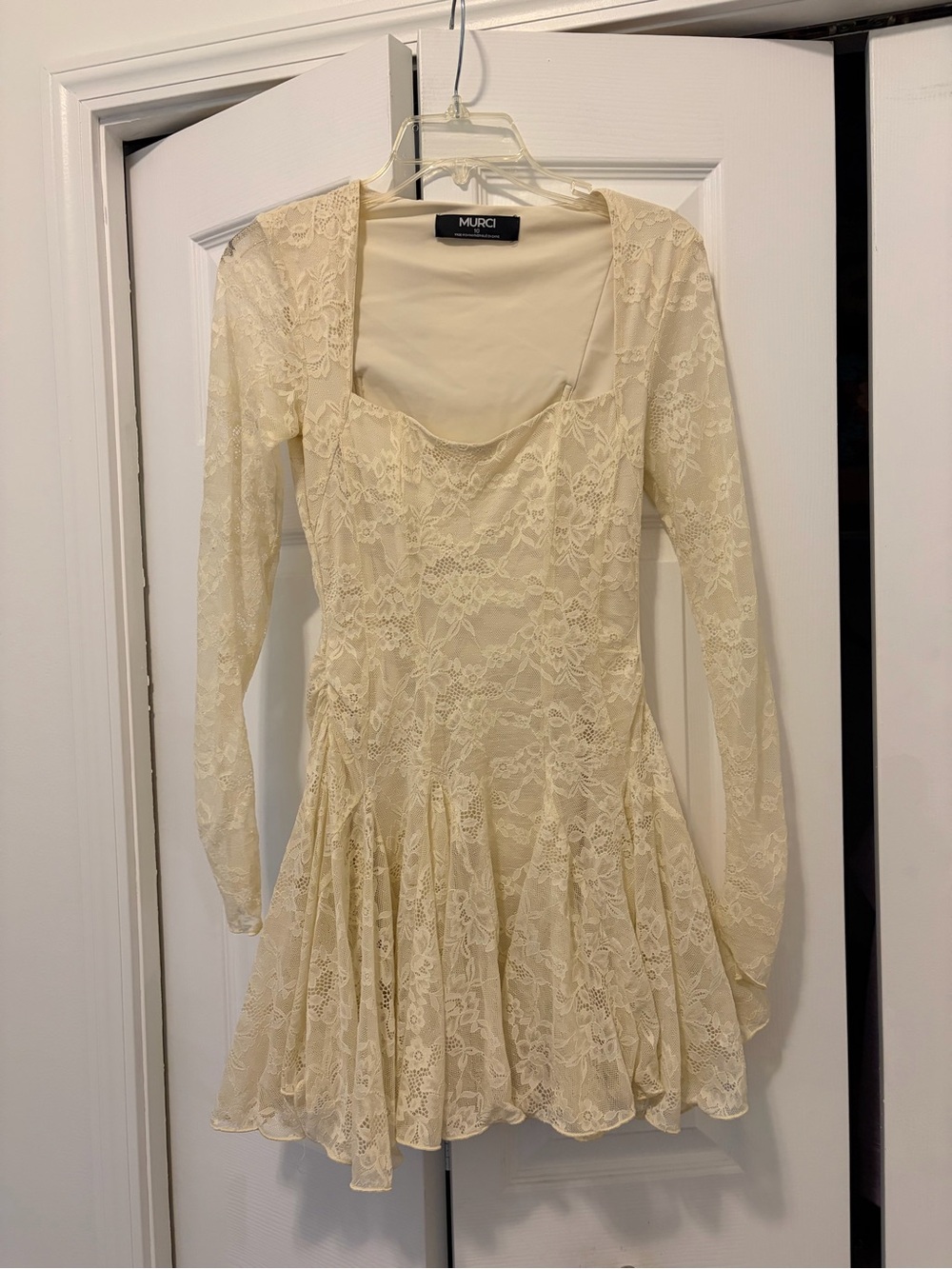 Murci Cream Lace Long-Sleeve Fit & Flare Dress